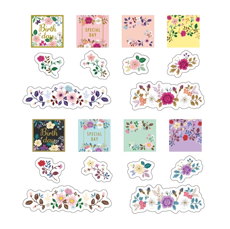 【シールセット】キラキラフラワーシール 10枚セット